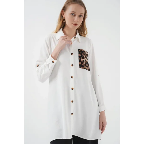 5851 Cep Detaylı Gömlek Tunik - Beyaz