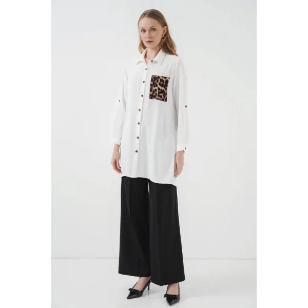 5851 Cep Detaylı Gömlek Tunik - Beyaz