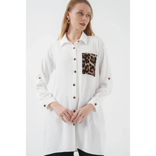 5851 Cep Detaylı Gömlek Tunik - Beyaz