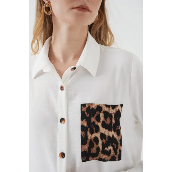 5851 Cep Detaylı Gömlek Tunik - Beyaz