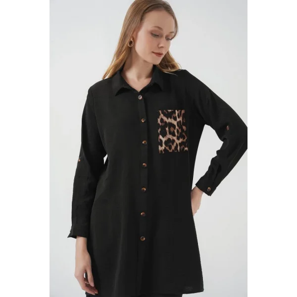 5851 Cep Detaylı Gömlek Tunik - Siyah