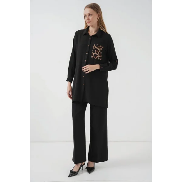 5851 Cep Detaylı Gömlek Tunik - Siyah
