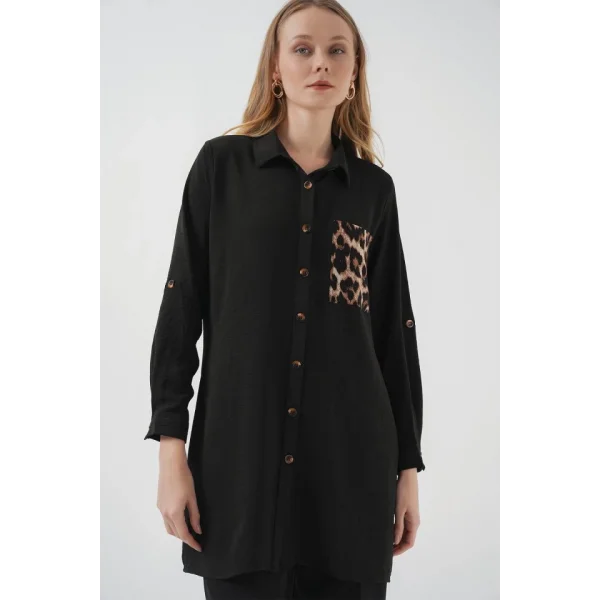 5851 Cep Detaylı Gömlek Tunik - Siyah