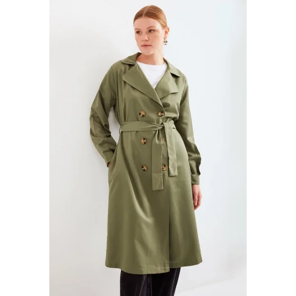 5853 Kruvaze Yaka Trençkot - Haki