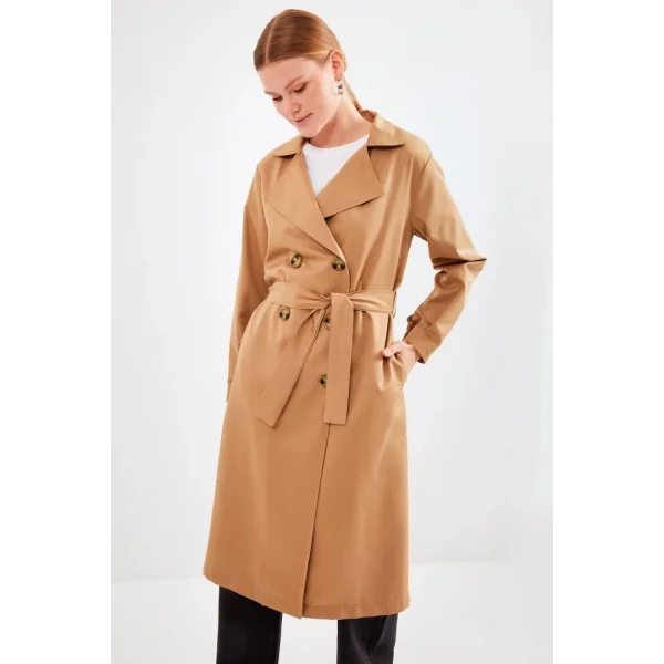 5853 Kruvaze Yaka Trençkot - Taba