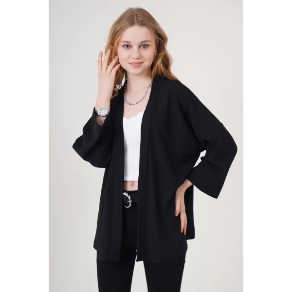 5862 Örme Kimono - Siyah