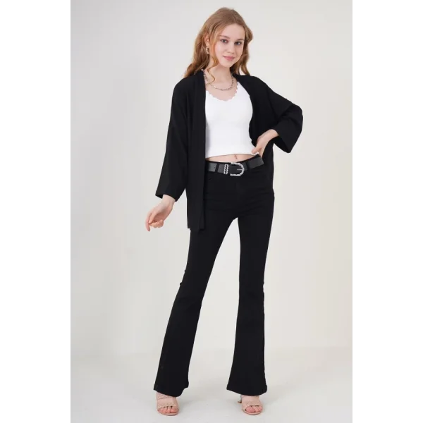 5862 Örme Kimono - Siyah