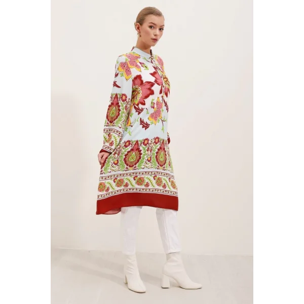 5903 Desenli Viskon Elbise - Bordo