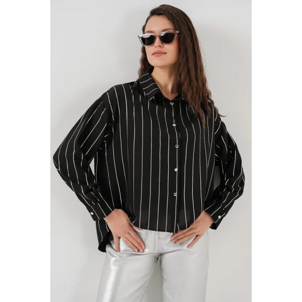 5924 Gümüş Çizgili Gömlek  Siyah