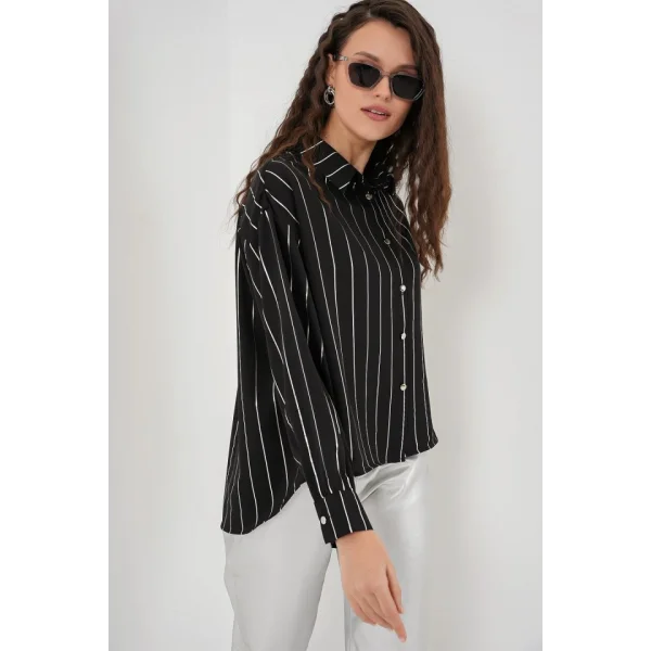5924 Gümüş Çizgili Gömlek  Siyah