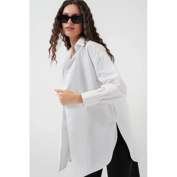 5946 Oversize Uzun Gömlek Tunik  Beyaz