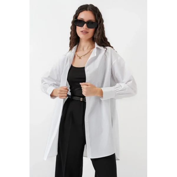 5946 Oversize Uzun Gömlek Tunik  Beyaz