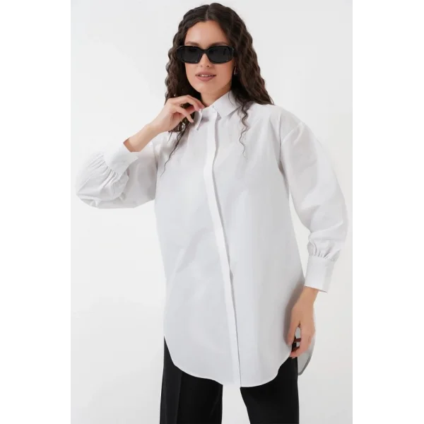5946 Oversize Uzun Gömlek Tunik  Beyaz