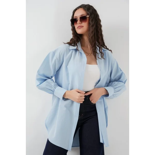 5946 Oversize Uzun Gömlek Tunik  Mavi