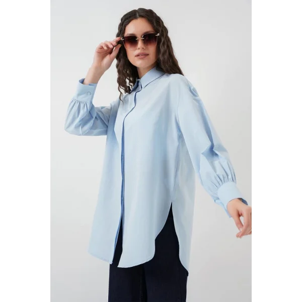 5946 Oversize Uzun Gömlek Tunik  Mavi