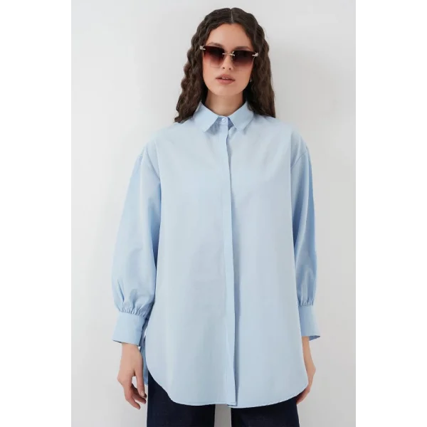 5946 Oversize Uzun Gömlek Tunik  Mavi