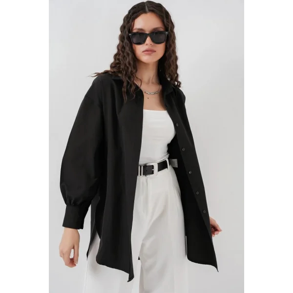 5946 Oversize Uzun Gömlek Tunik  Siyah