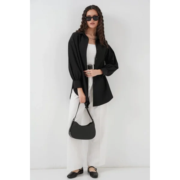 5946 Oversize Uzun Gömlek Tunik  Siyah