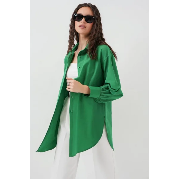 5946 Oversize Uzun Gömlek Tunik  Yeşil