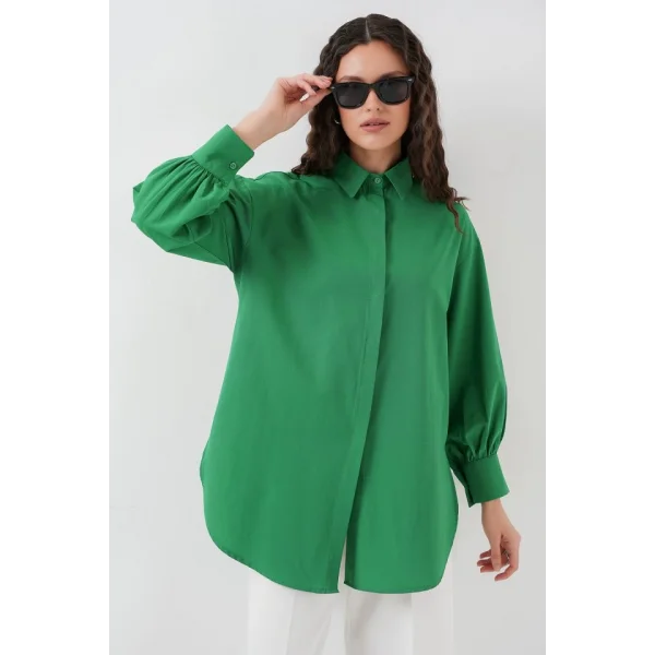 5946 Oversize Uzun Gömlek Tunik  Yeşil