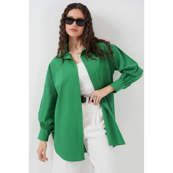 5946 Oversize Uzun Gömlek Tunik  Yeşil