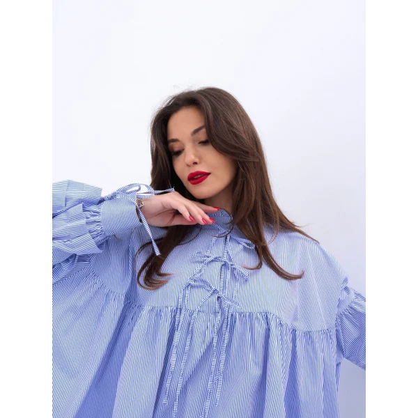 6464 GÖMLEKMAVİ BEYAZ ÇİZGİLİ