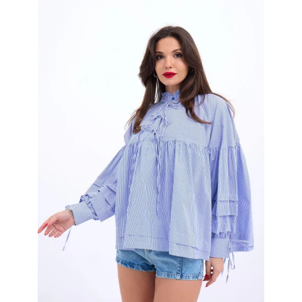 6464 GÖMLEKMAVİ BEYAZ ÇİZGİLİ