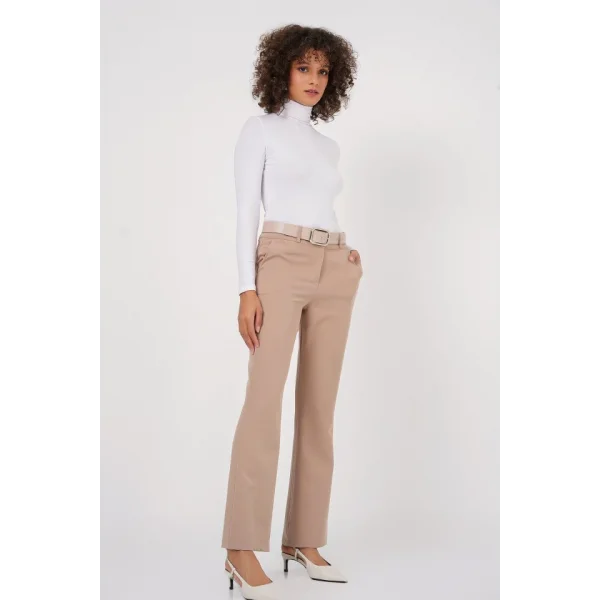 65 Kemerli İspanyol Paça Pantolon  Bej
