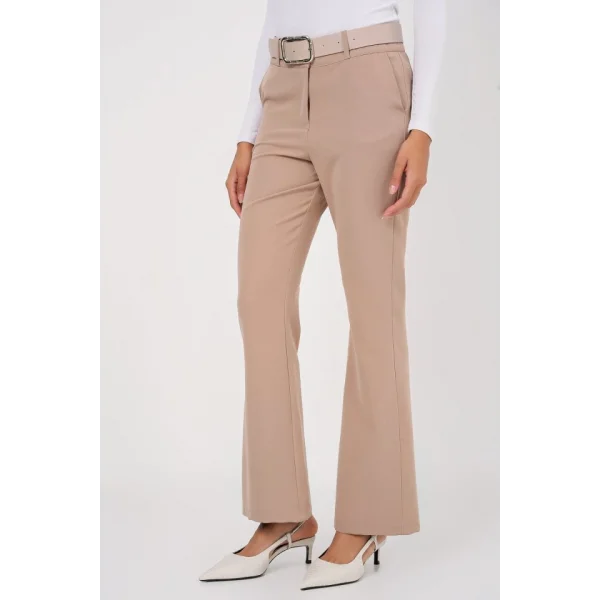 65 Kemerli İspanyol Paça Pantolon  Bej
