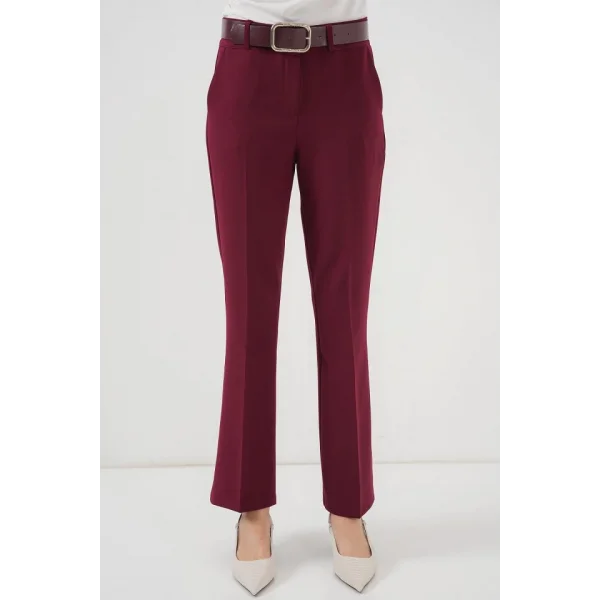 65 Kemerli İspanyol Paça Pantolon  Bordo