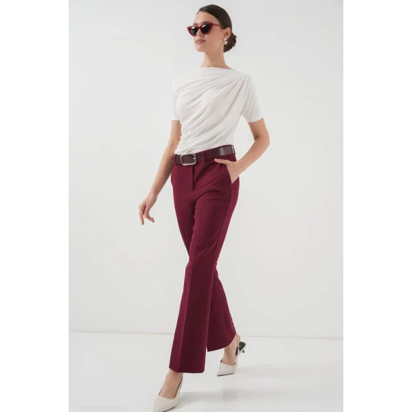 65 Kemerli İspanyol Paça Pantolon  Bordo