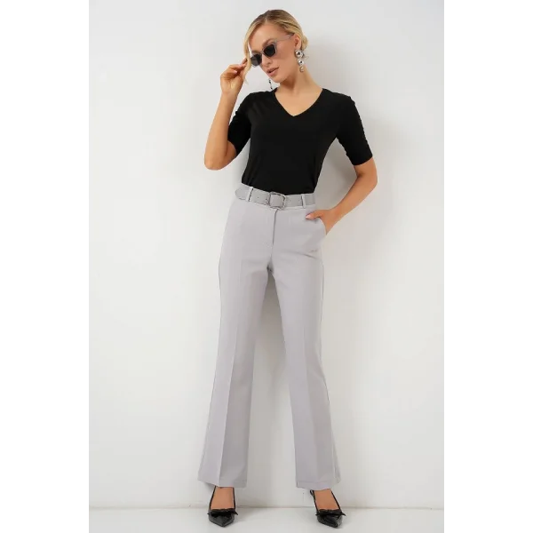 6538 Kemerli İspanyol Paça Pantolon - Gri