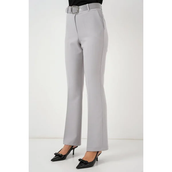 6538 Kemerli İspanyol Paça Pantolon - Gri