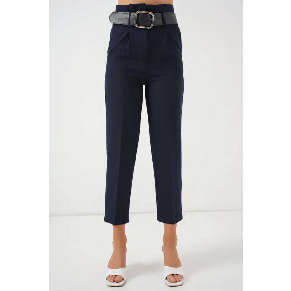 6556 Kemerli Kumaş Pantolon - Lacivert