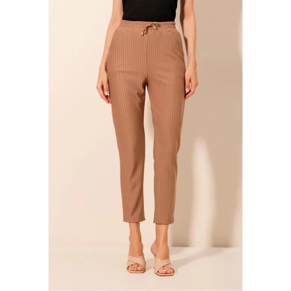 6560 Beli Lastikli Bağcıklı Pantolon  Camel