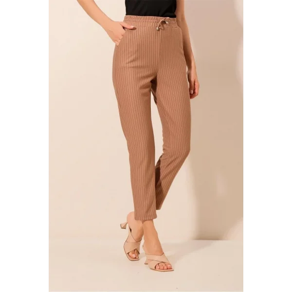 6560 Beli Lastikli Bağcıklı Pantolon  Camel