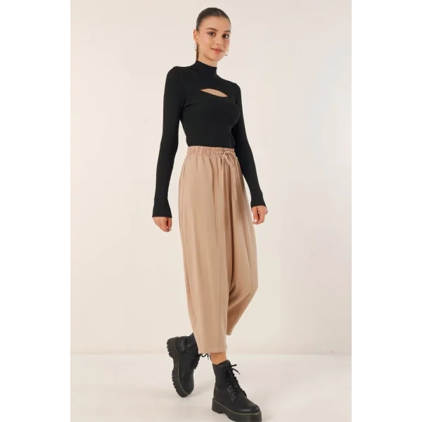 6591 Dokuma Şalvar Pantolon - Bisküvi