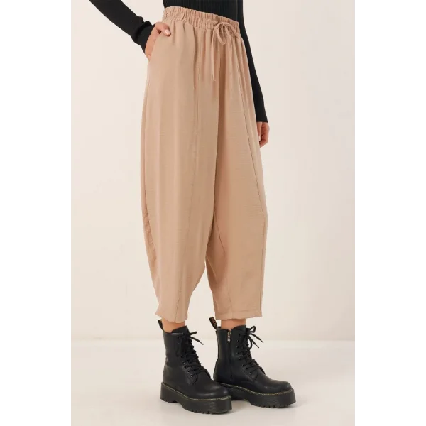 6591 Dokuma Şalvar Pantolon - Bisküvi