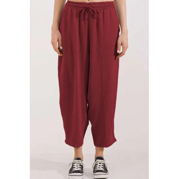 6591 Dokuma Şalvar Pantolon  Bordo