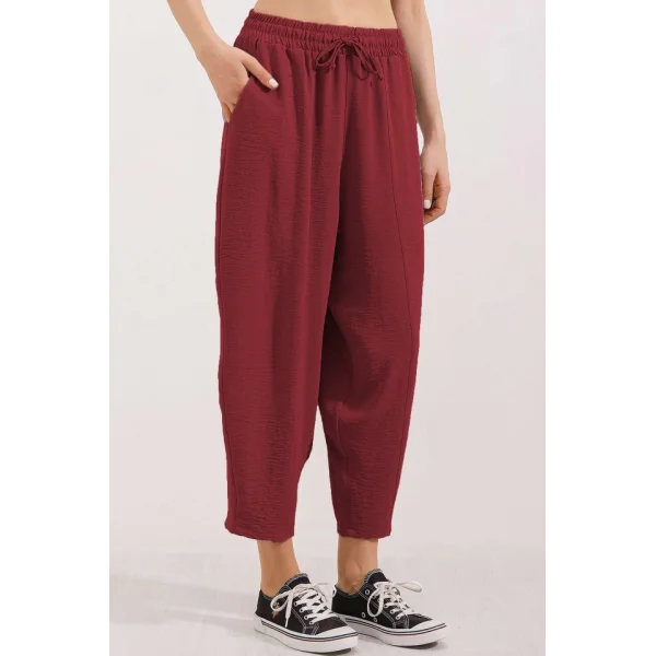 6591 Dokuma Şalvar Pantolon  Bordo