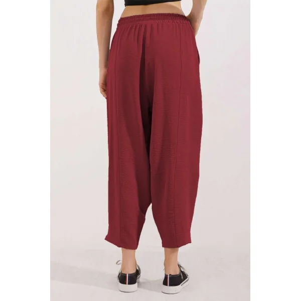 6591 Dokuma Şalvar Pantolon  Bordo