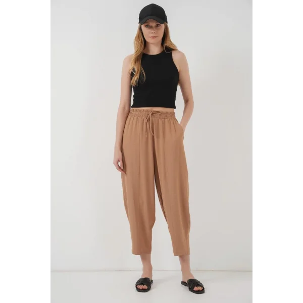 6591 Dokuma Şalvar Pantolon  Camel