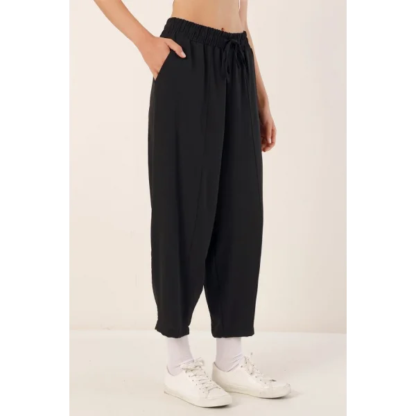 6591 Dokuma Şalvar Pantolon - Siyah