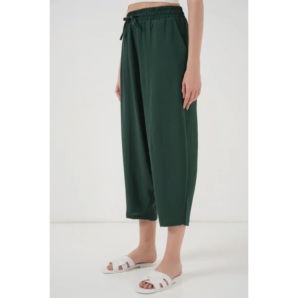 6591 Dokuma Şalvar Pantolon - Zümrüt Yeşili