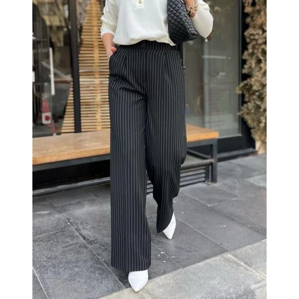 66 Yüksek Bel Palazzo Pantolon  Siyah