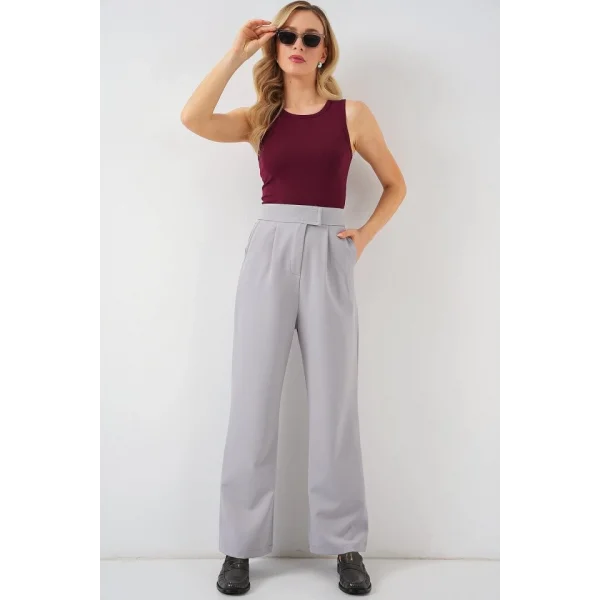 6612 Yüksek Bel Kumaş Pantolon - Gri