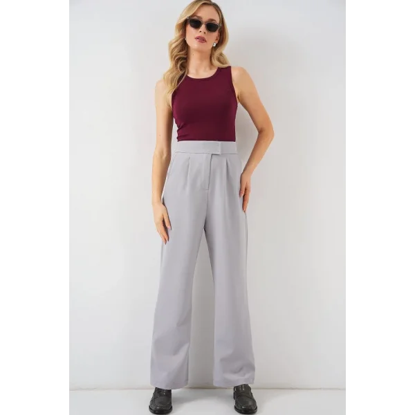 6612 Yüksek Bel Kumaş Pantolon - Gri