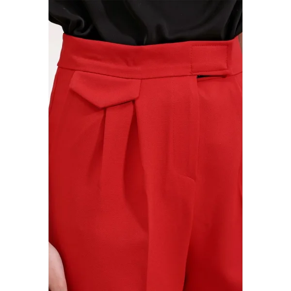 6645 Yüksek Bel Cırtlı Palazzo Pantolon  Kırmızı