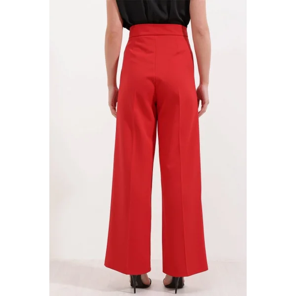 6645 Yüksek Bel Cırtlı Palazzo Pantolon  Kırmızı
