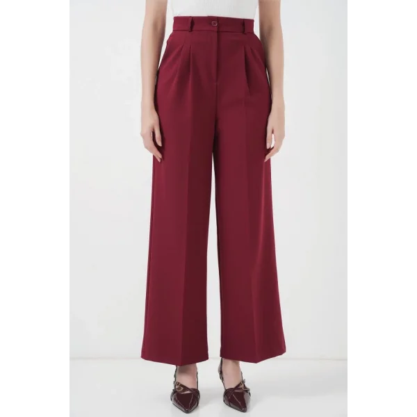6647 Bol Paça Kumaş Pantolon  Bordo